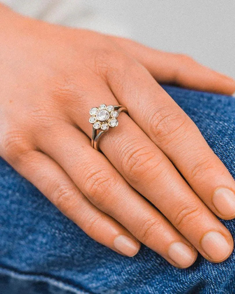 Bespoke Contemporary Diamond Cluster Ring Ring Pruden and Smith