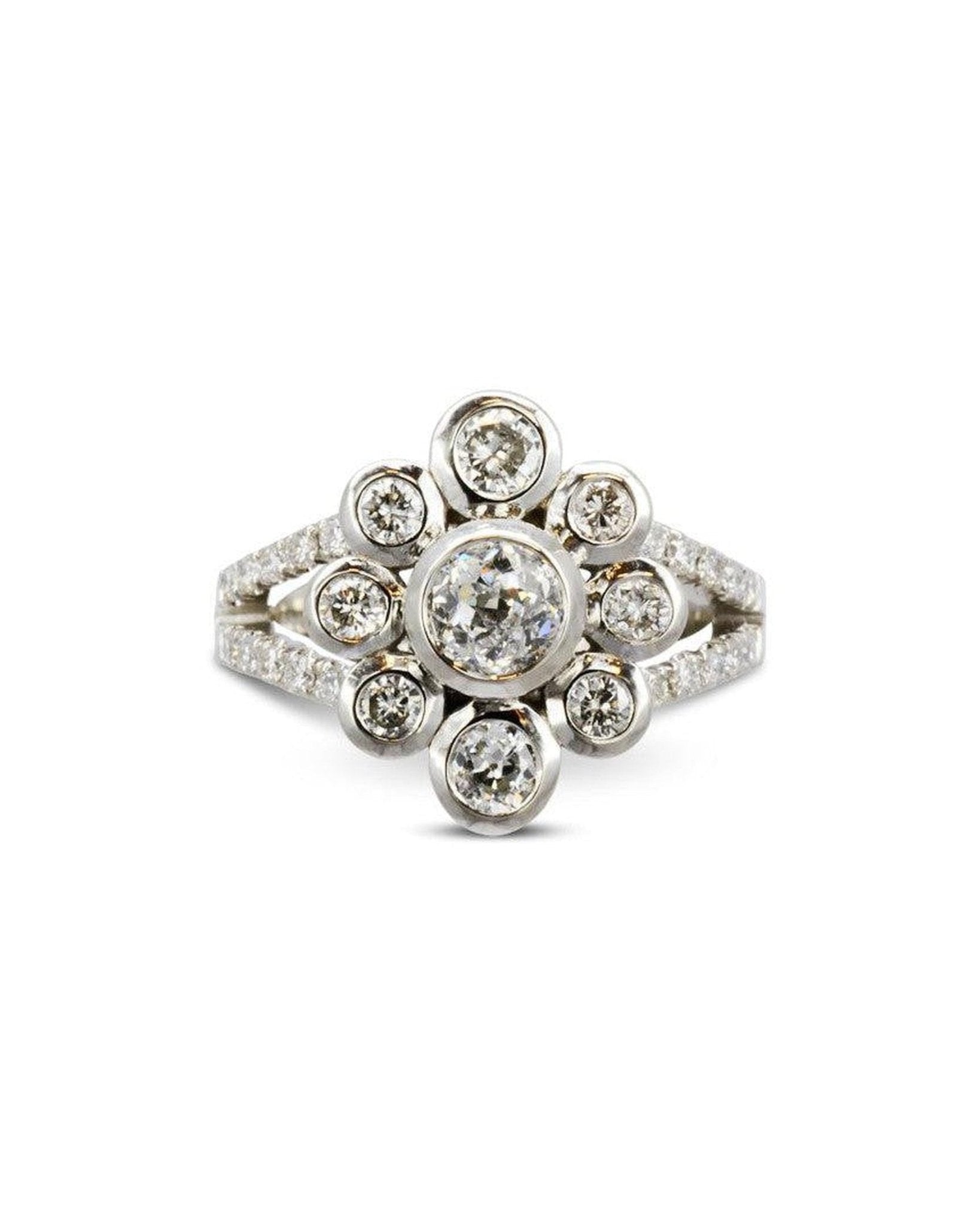 Bespoke Contemporary Diamond Cluster Ring Ring Pruden and Smith