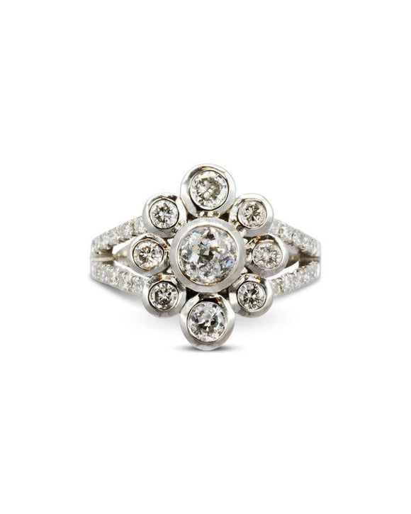 Bespoke Contemporary Diamond Cluster Ring Ring Pruden and Smith