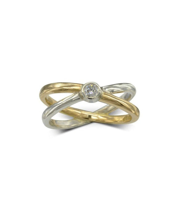 Bespoke Crossover Diamond and Gold Ring Ring Pruden and Smith