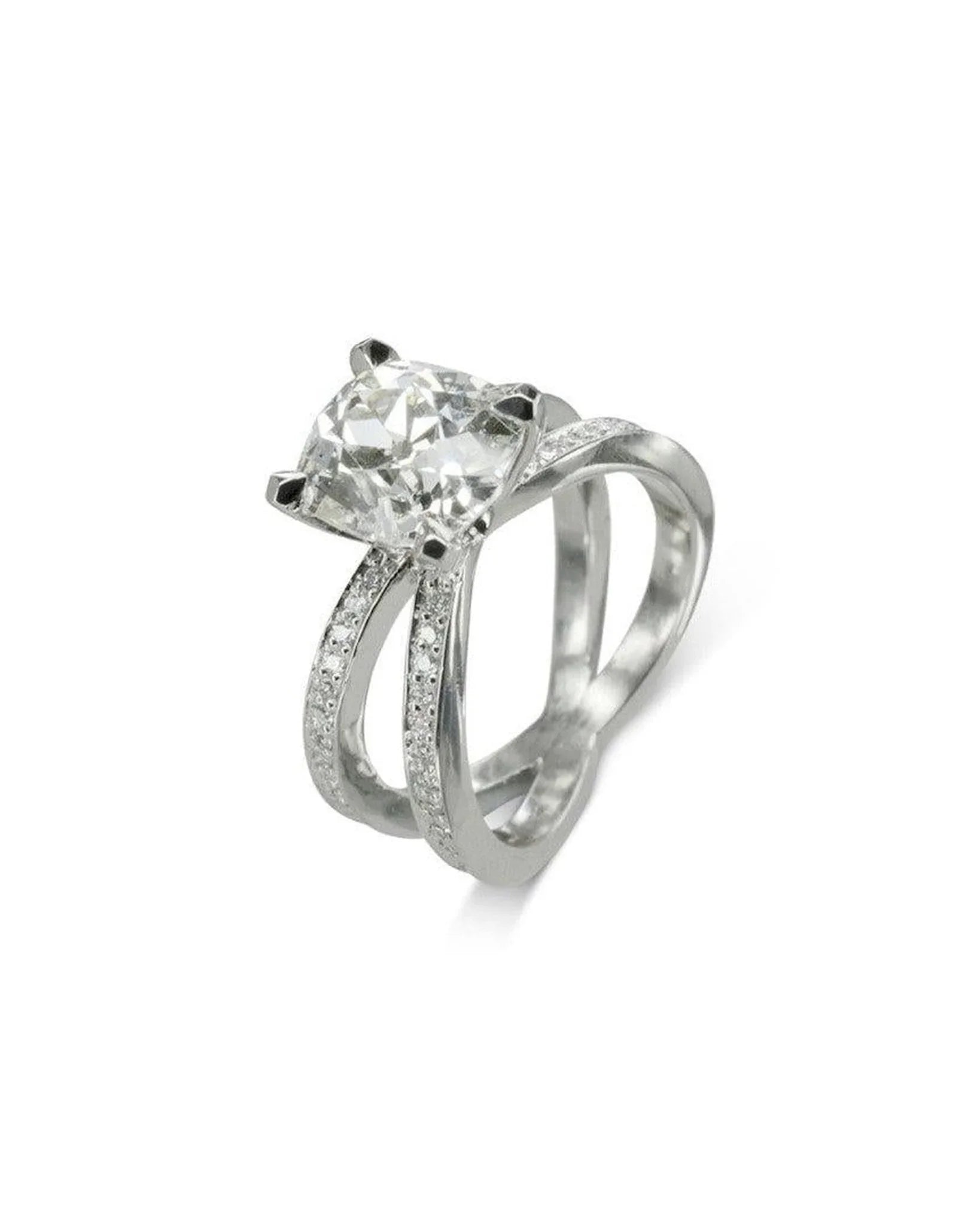 Bespoke Cushion Crossover 2ct Diamond Ring Ring Pruden and Smith