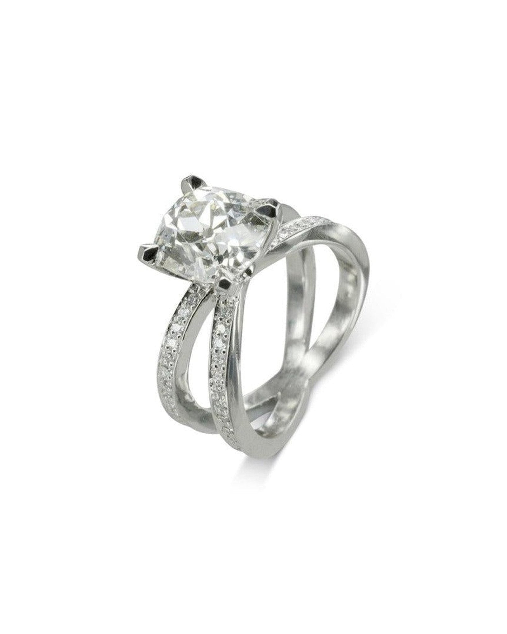 Bespoke Cushion Crossover 2ct Diamond Ring Ring Pruden and Smith