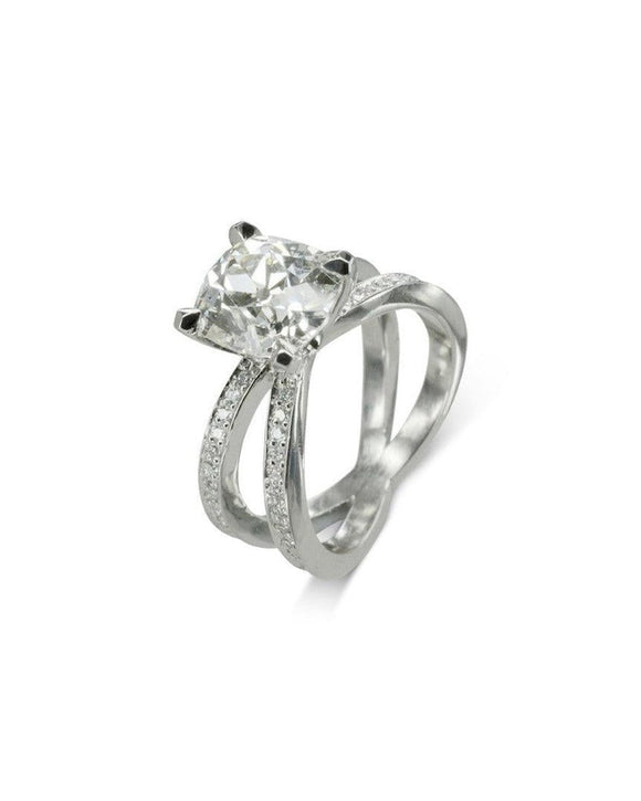 Bespoke Cushion Crossover 2ct Diamond Ring Ring Pruden and Smith