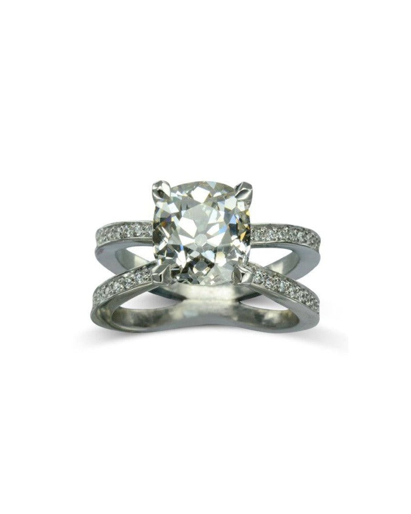 Bespoke Cushion Crossover 2ct Diamond Ring Ring Pruden and Smith