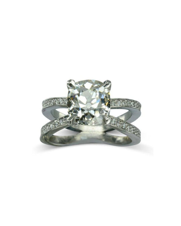 Bespoke Cushion Crossover 2ct Diamond Ring Ring Pruden and Smith