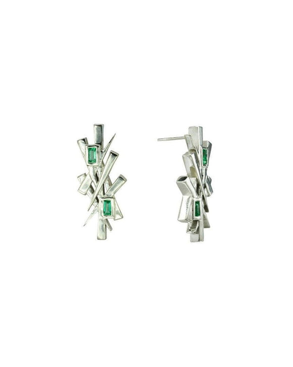 Bespoke Earstuds Emerald Abstract Gold Earrings Pruden and Smith