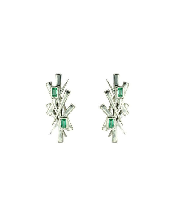 Bespoke Earstuds Emerald Abstract Gold Earrings Pruden and Smith
