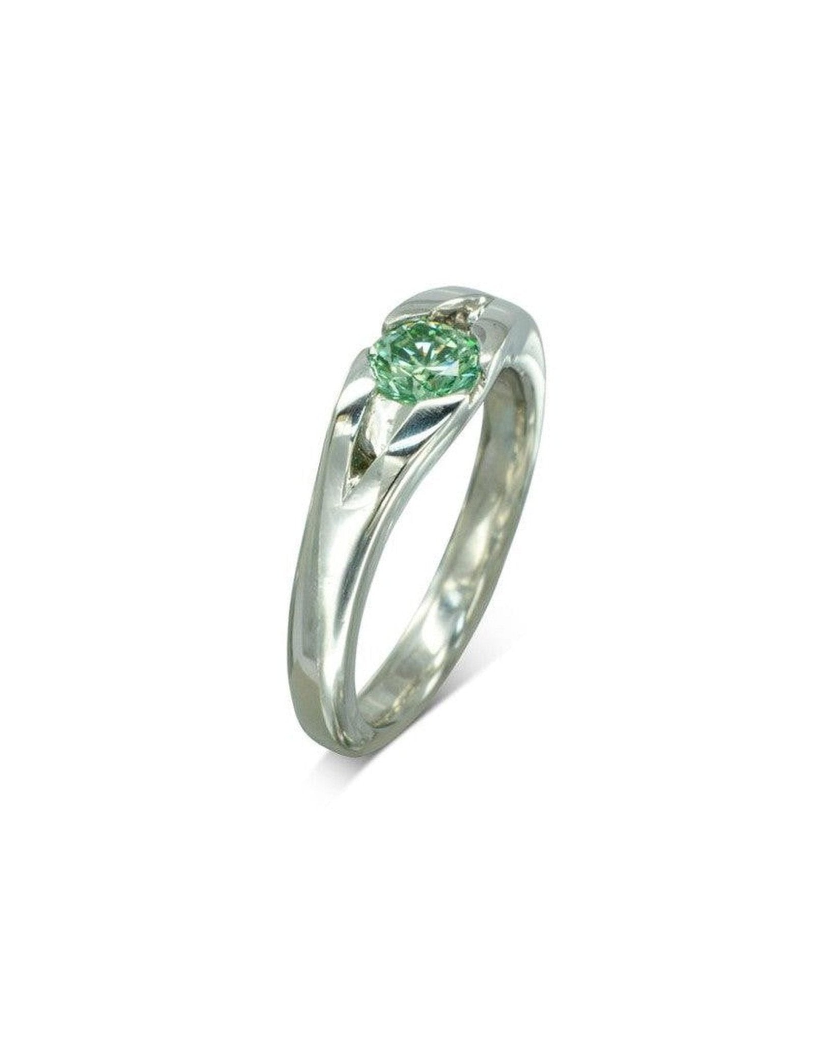 Bespoke Green Diamond Platinum Engagement Ring Ring Pruden and Smith