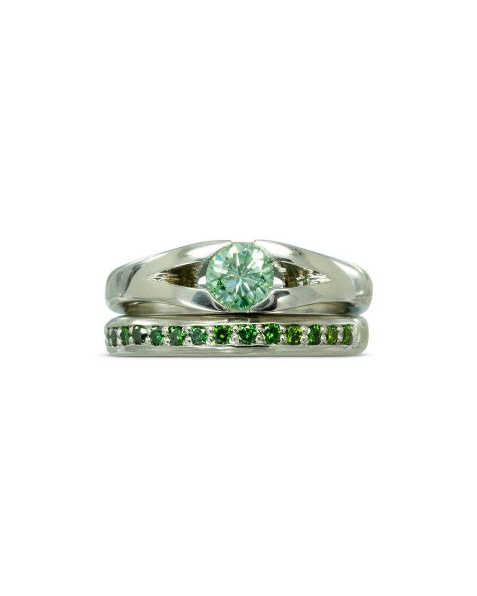 Bespoke Green Diamond Platinum Engagement Ring Ring Pruden and Smith