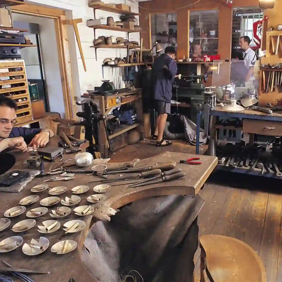 Goldsmiths at the benches in our Ditchling workshop
