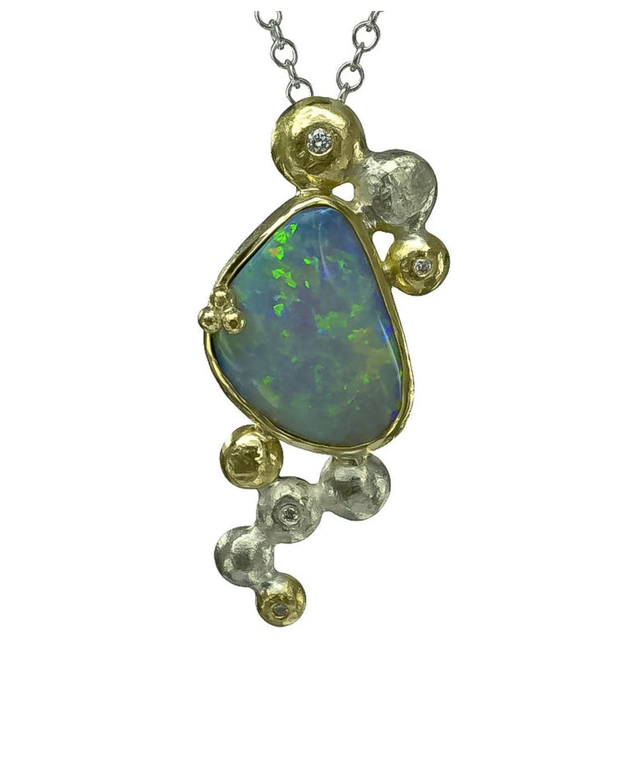 Bespoke Australian opal pendant with gold and silver organic accents on a chain