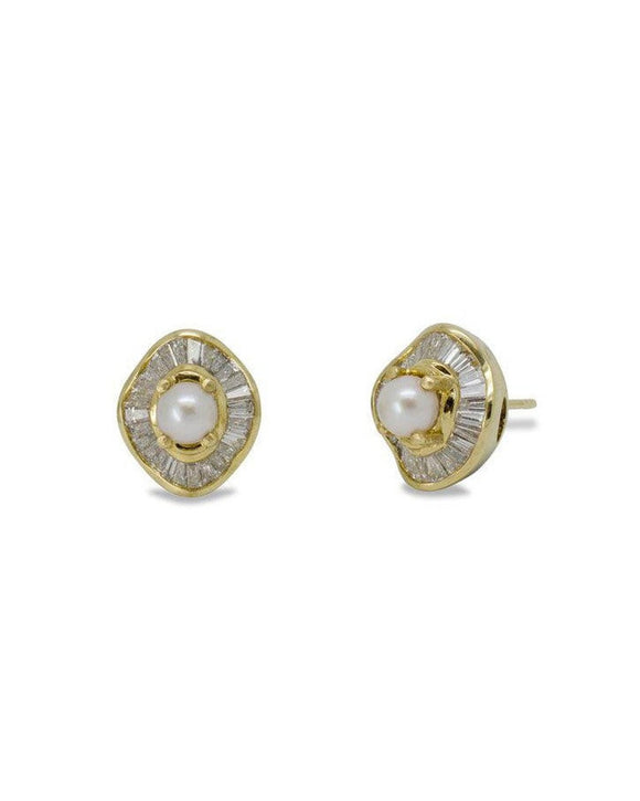 Bespoke Pearl and Diamond Cluster Studs Earrings Pruden and Smith
