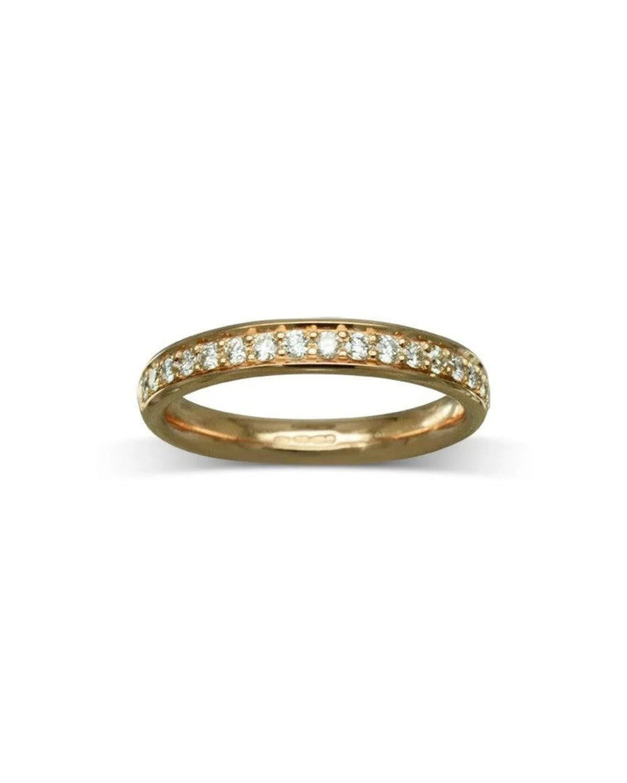 Rose gold diamond wedding ring with pavé set diamonds, elegant and handmade