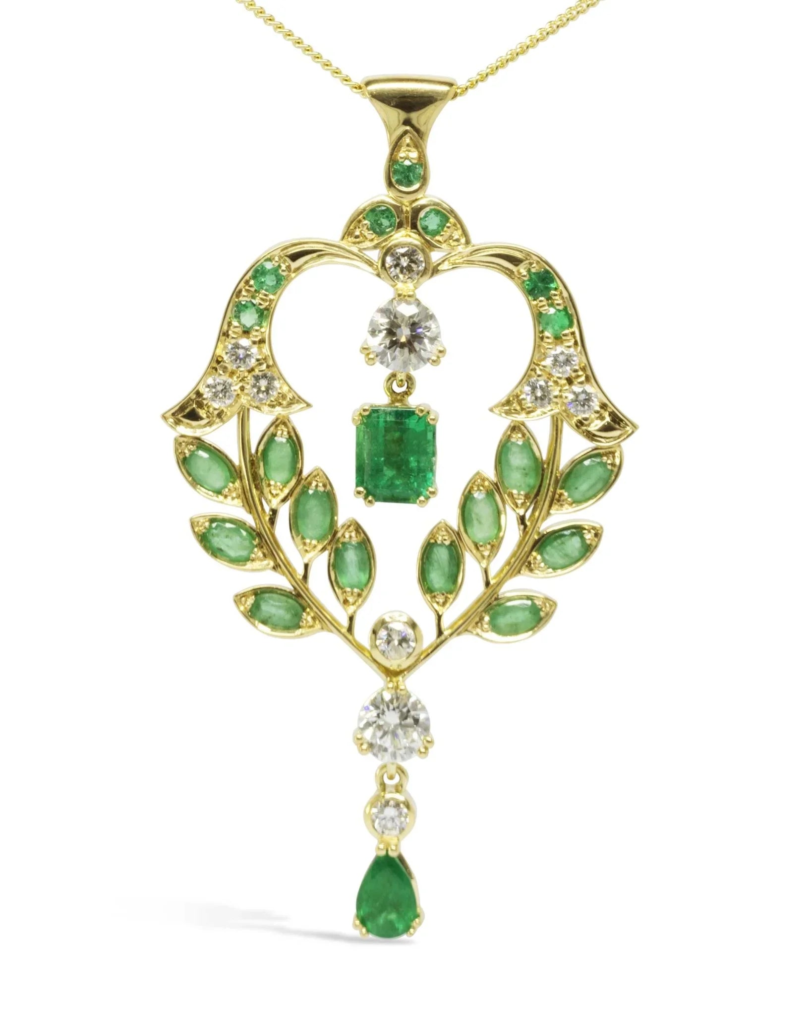 Bespoke Vintage Wedding Gold Emerald Pendant Pendant Pruden and Smith