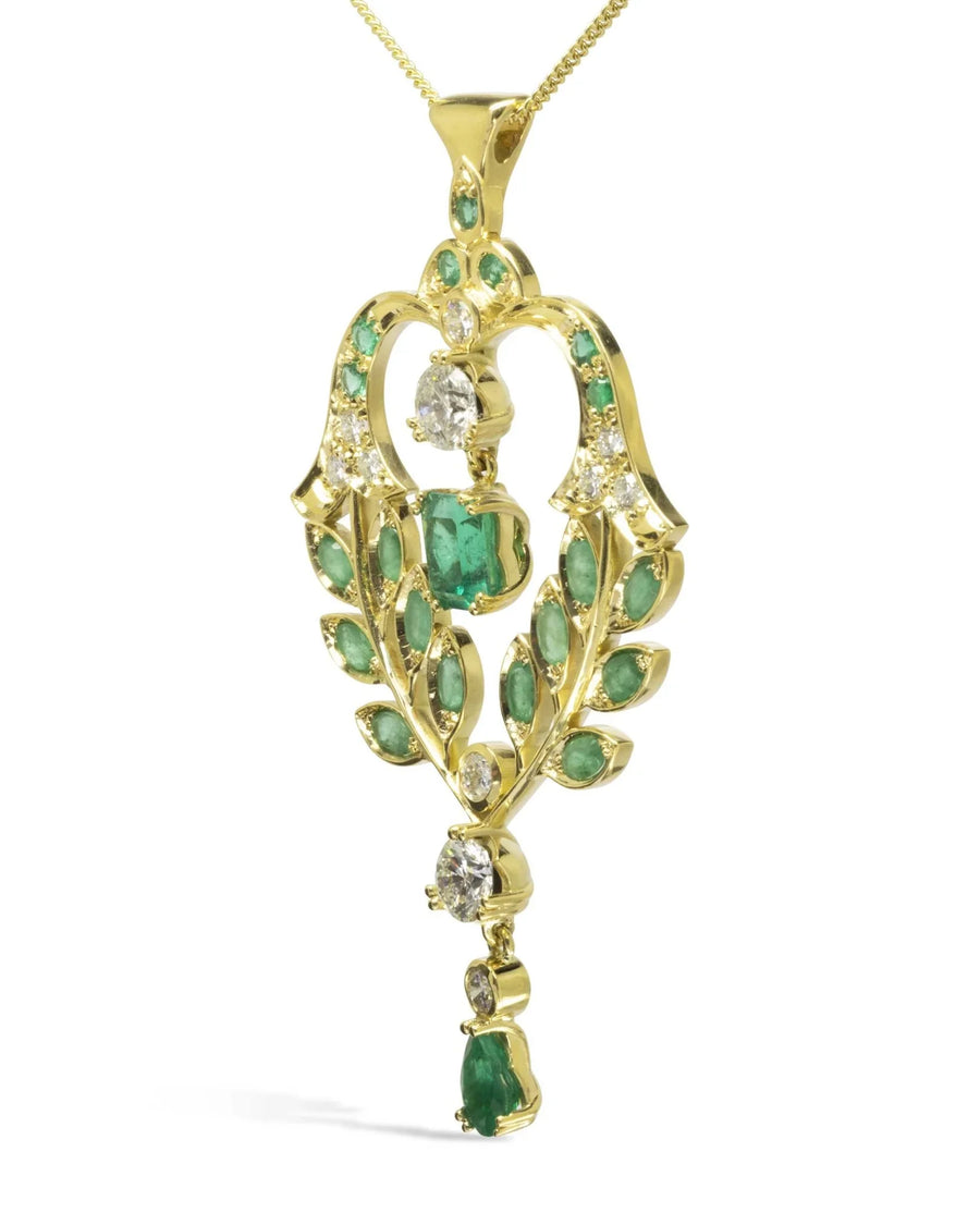 Bespoke Vintage Wedding Gold Emerald Pendant Pendant Pruden and Smith