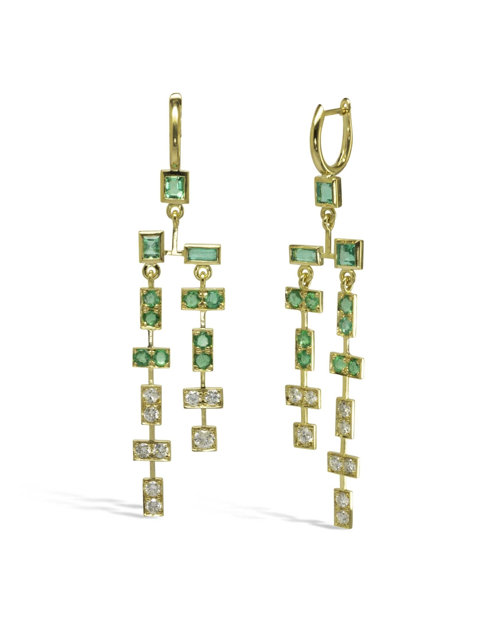 Bespoke Wedding Gold Emerald Mobile Earrings Earrings Pruden and Smith