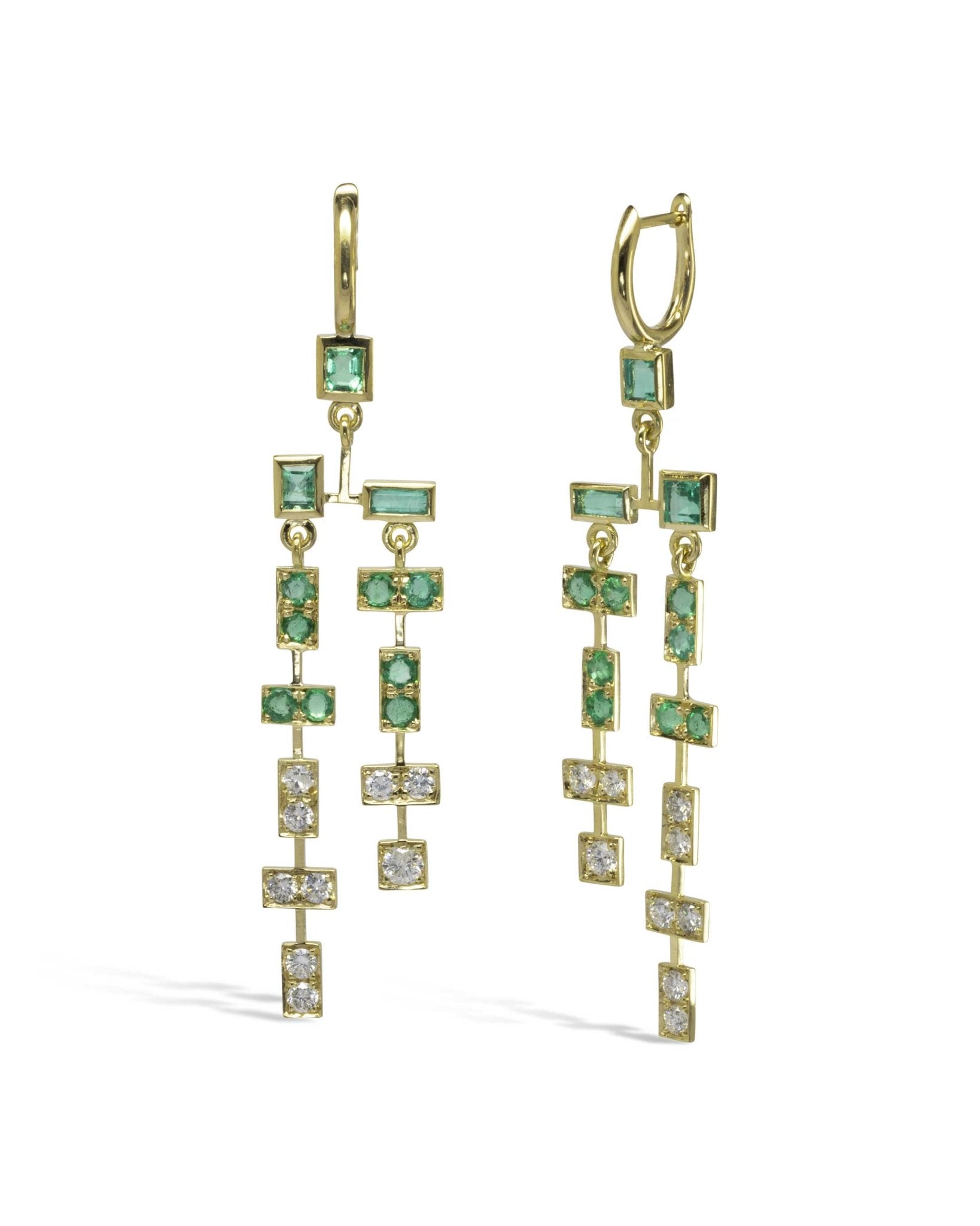 Bespoke Wedding Gold Emerald Mobile Earrings Earrings Pruden and Smith