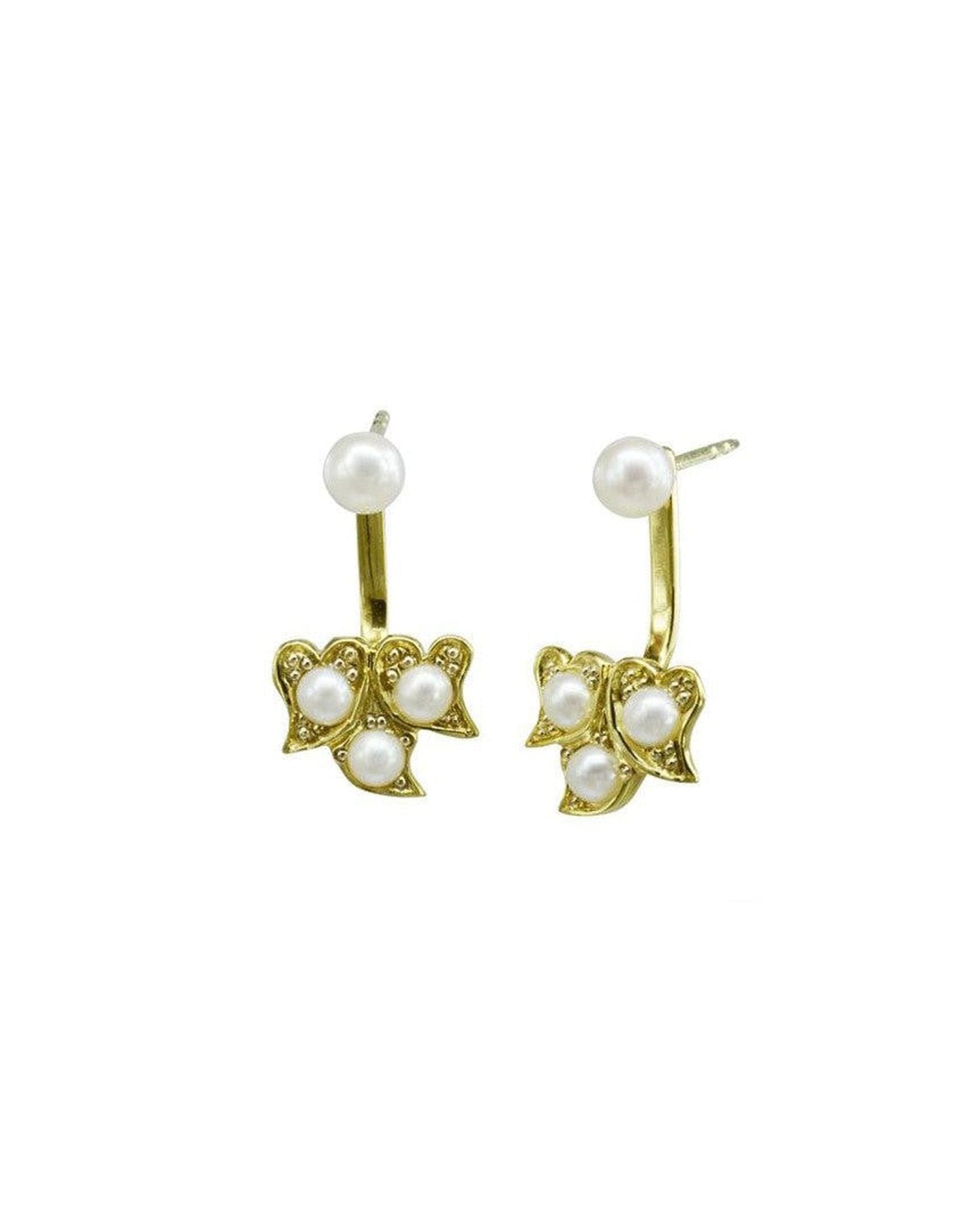Bespoke Wedding Gold Pearl Under Lobe Ear Jackets Earrings Pruden and Smith