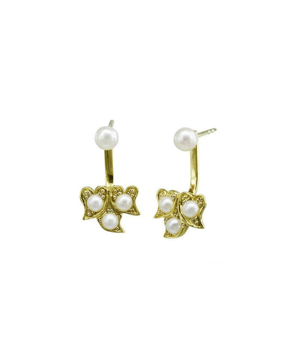 Bespoke Wedding Gold Pearl Under Lobe Ear Jackets Earrings Pruden and Smith