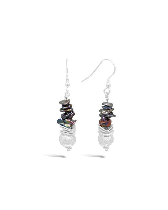 Black Keshi Pearl Silver Dangly Earrings Earrings Pruden and Smith