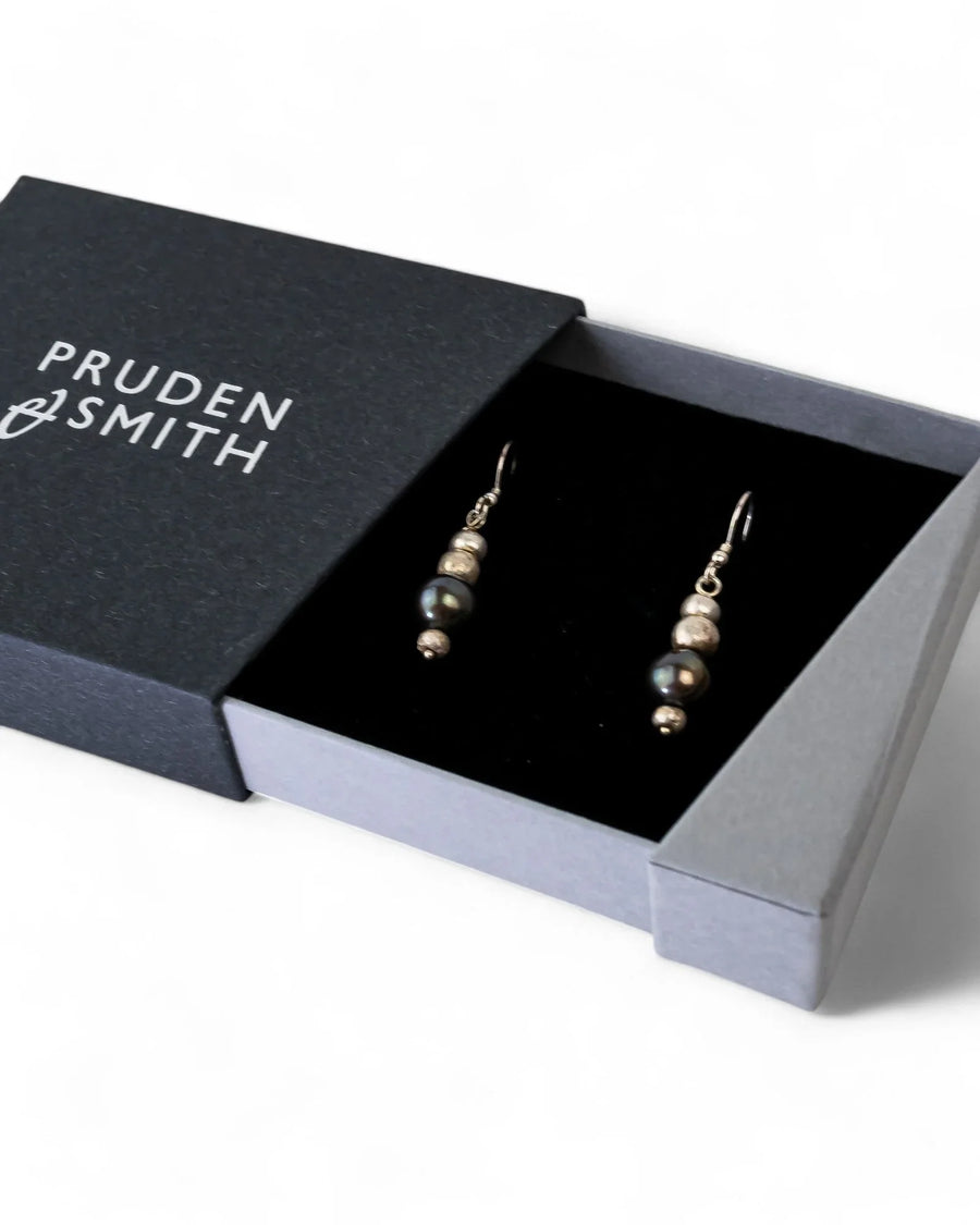 Black Pearl Silver Nugget Dangly Earrings Earrings Pruden and Smith