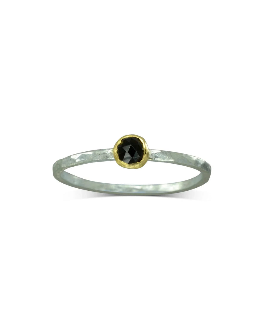 Black Spinel Silver Stacking Ring Ring Pruden and Smith Default Title