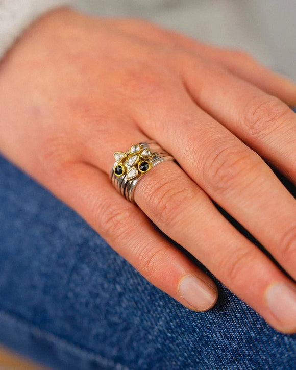 Black Spinel Stacking Rings Set Ring Pruden and Smith