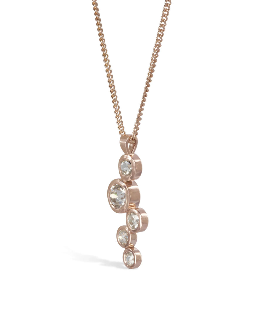 Rose gold diamond pendant necklace with organic bubble design on a fine chain