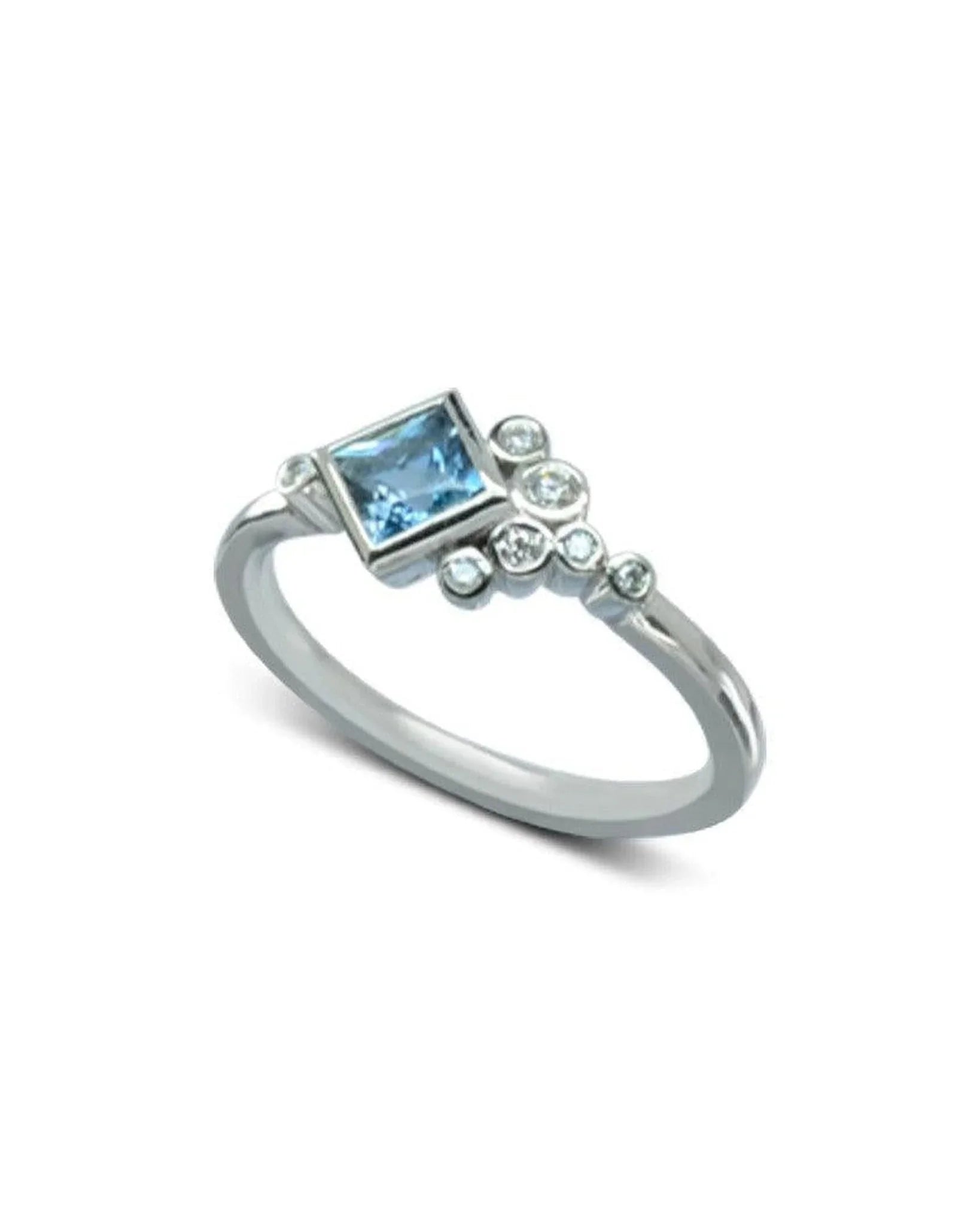 Water Bubbles Aquamarine and Diamond Engagement Ring Ring Pruden and Smith