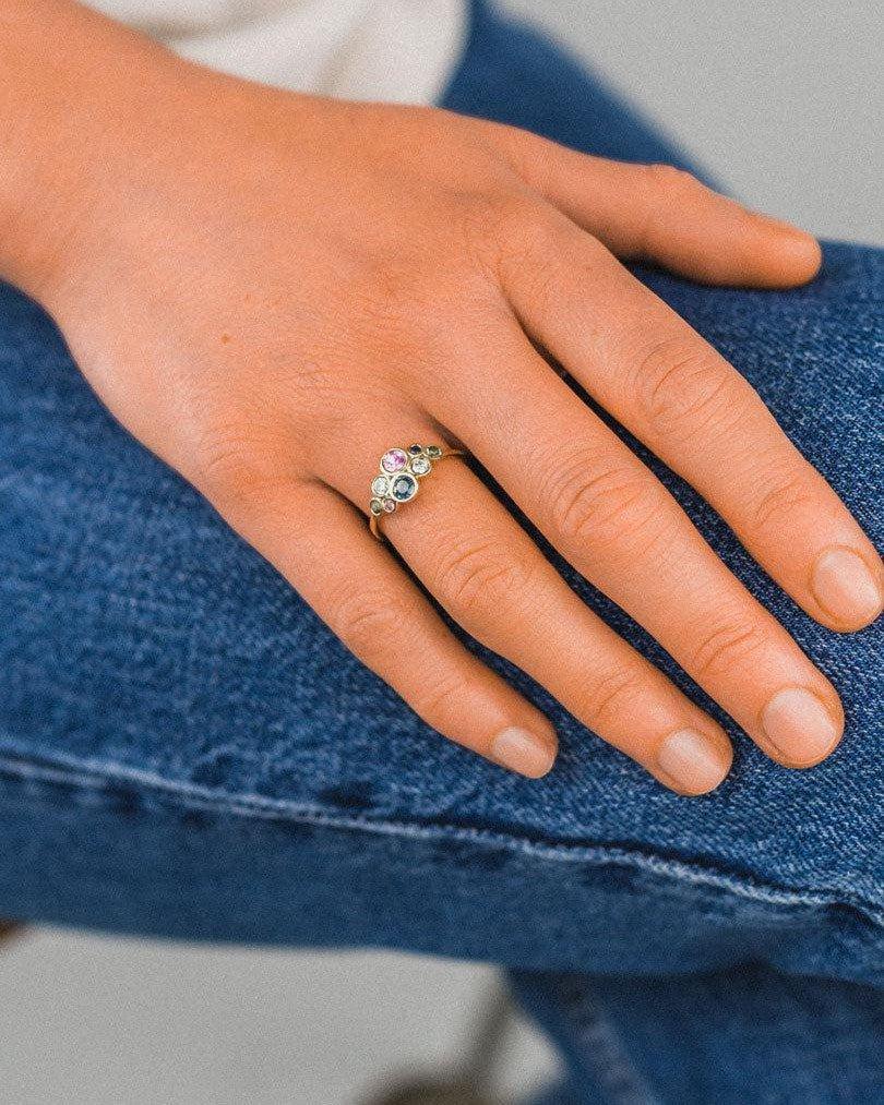 Water Bubbles Green and Teal Sapphire Cluster Ring Ring Pruden and Smith