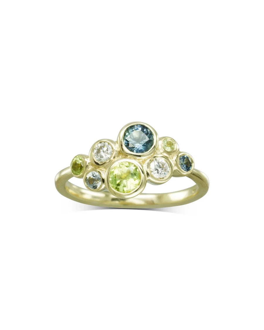 Water Bubbles Green and Teal Sapphire Cluster Ring Ring Pruden and Smith