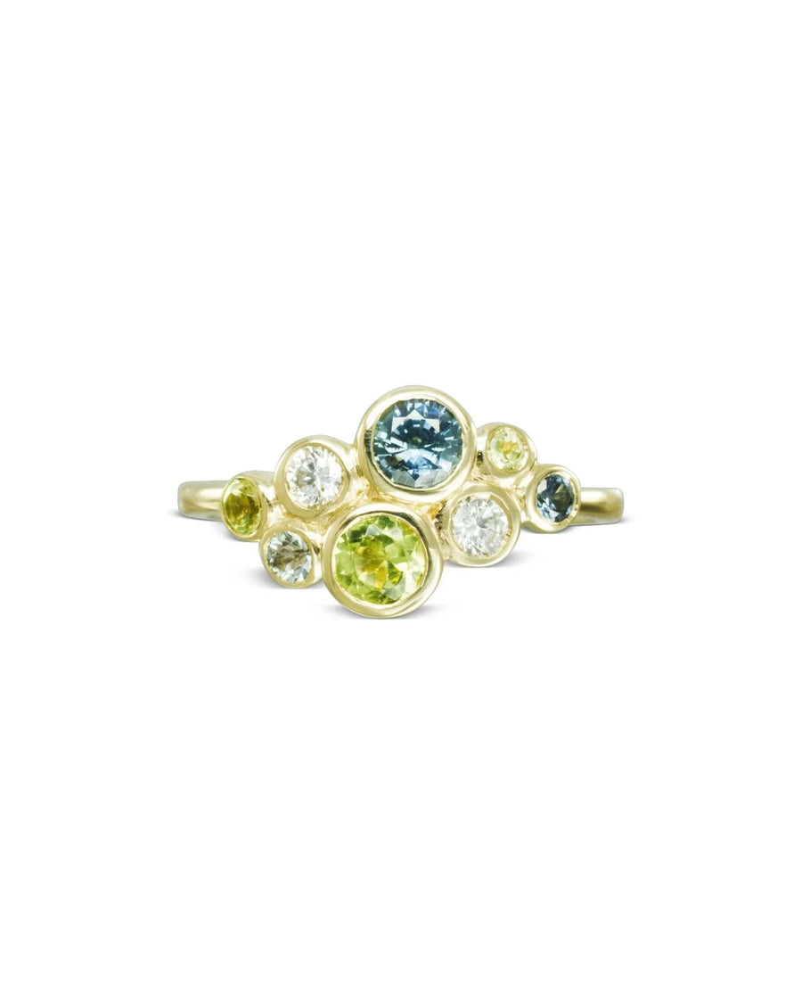 Water Bubbles Green and Teal Sapphire Cluster Ring Ring Pruden and Smith