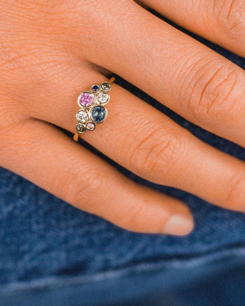Water Bubbles Green and Teal Sapphire Cluster Ring Ring Pruden and Smith