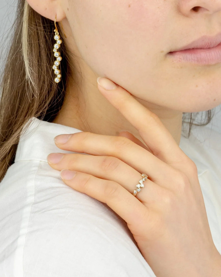 Gold Bubbles Offset Diamond Eternity Ring and matching earrings.