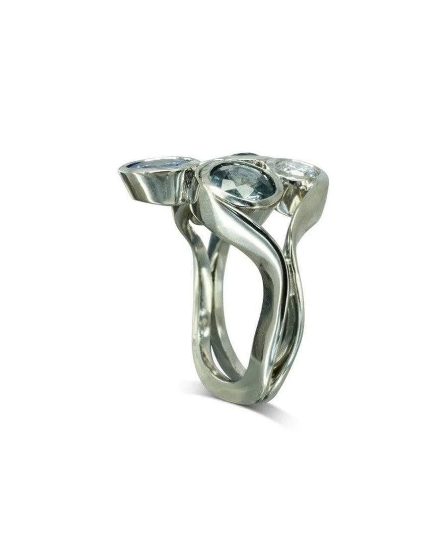 Water Bubbles Organic Sapphire and Diamond Ring Ring Pruden and Smith