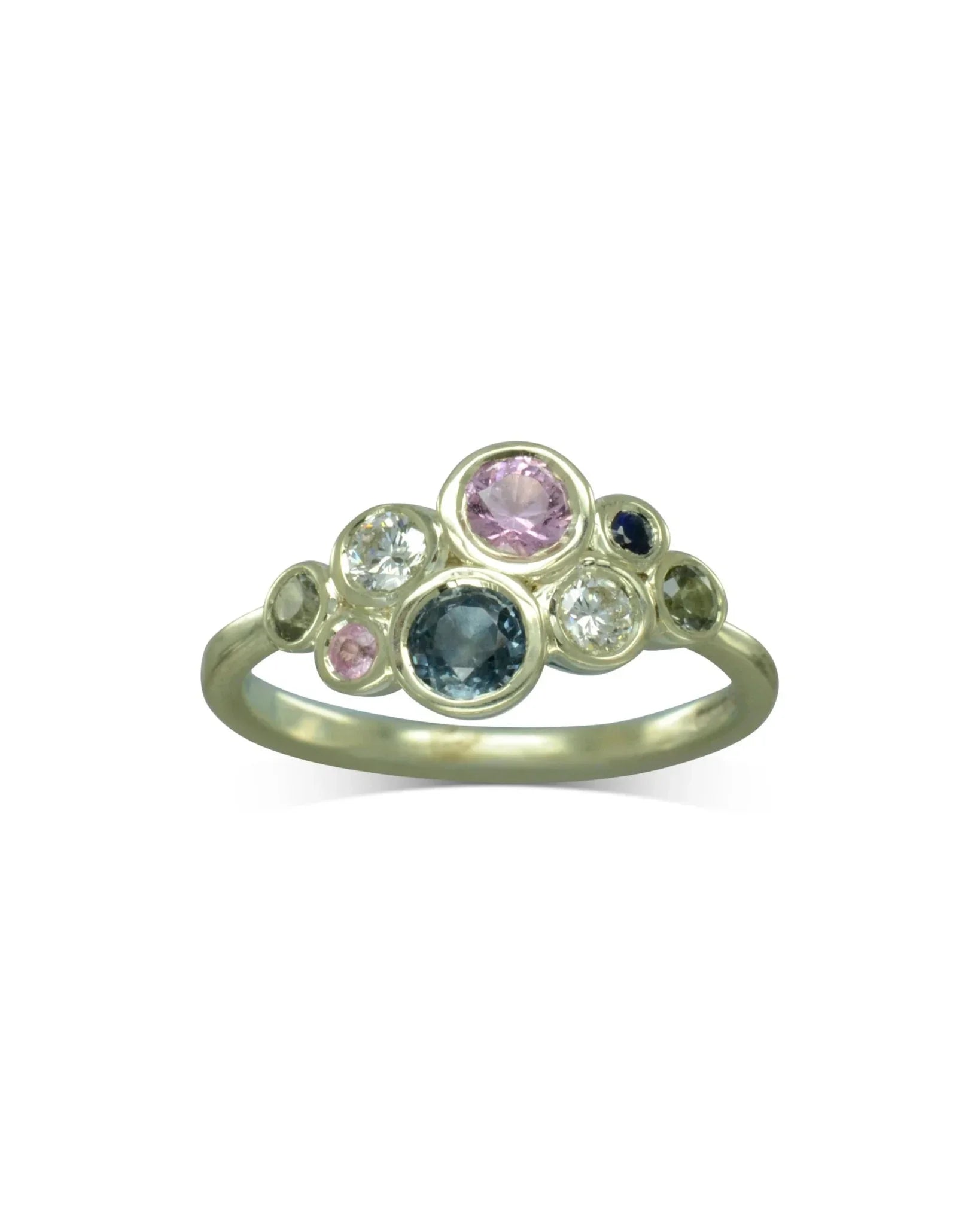 Water Bubbles Pink and Teal Sapphire Cluster Ring Ring Pruden and Smith