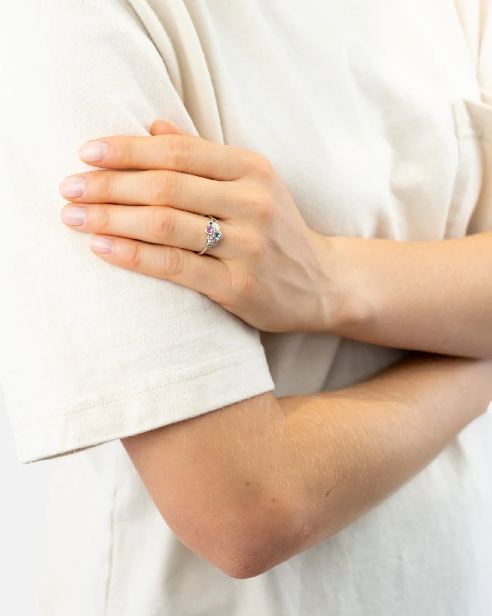 Water Bubbles Pink and Teal Sapphire Cluster Ring Ring Pruden and Smith