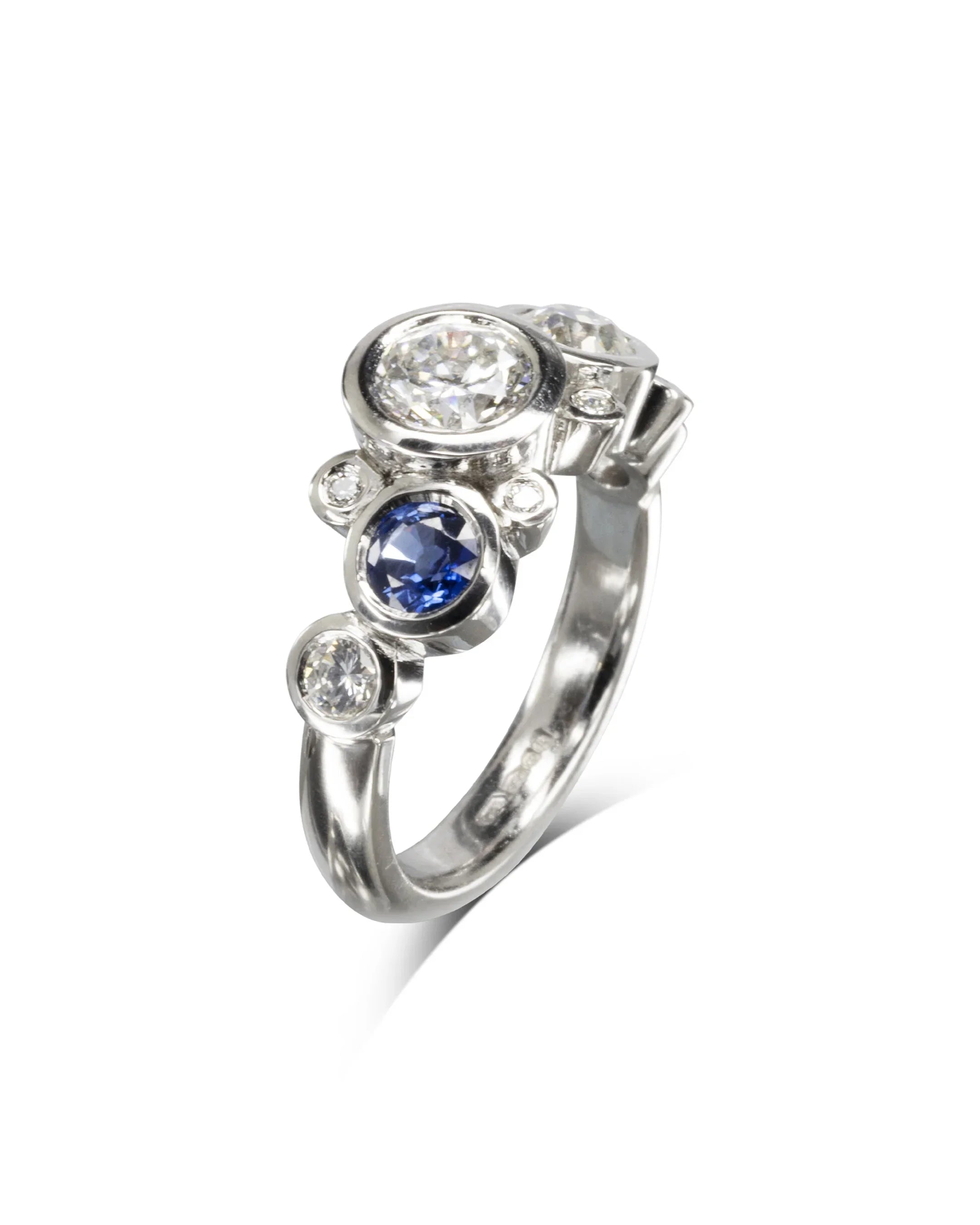 Bubbles Sapphire and Diamond Cluster Ring Pruden and Smith