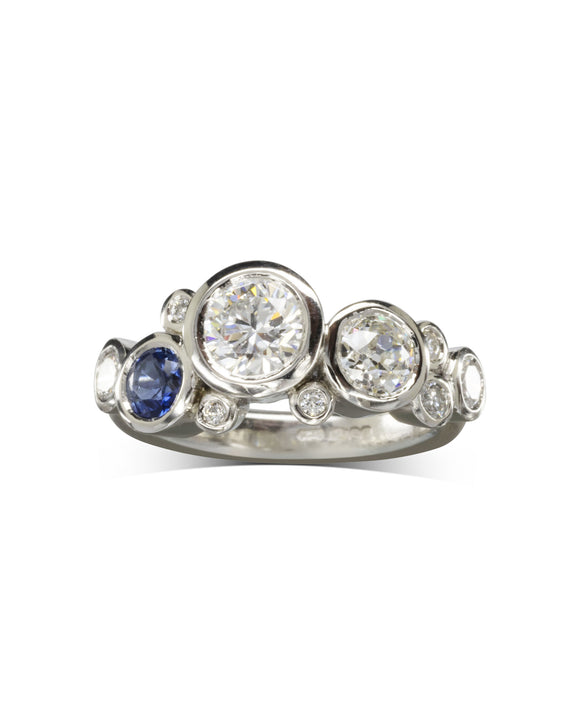 Unique Bubbles Sapphire and Diamond Cluster Ring Pruden and Smith