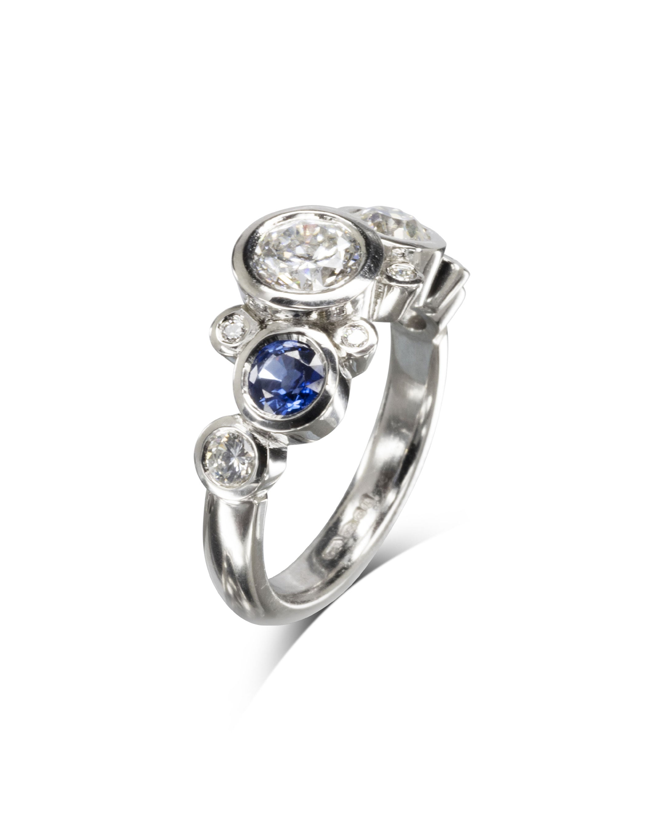 Bubbles Sapphire and Diamond Cluster Ring Pruden and Smith