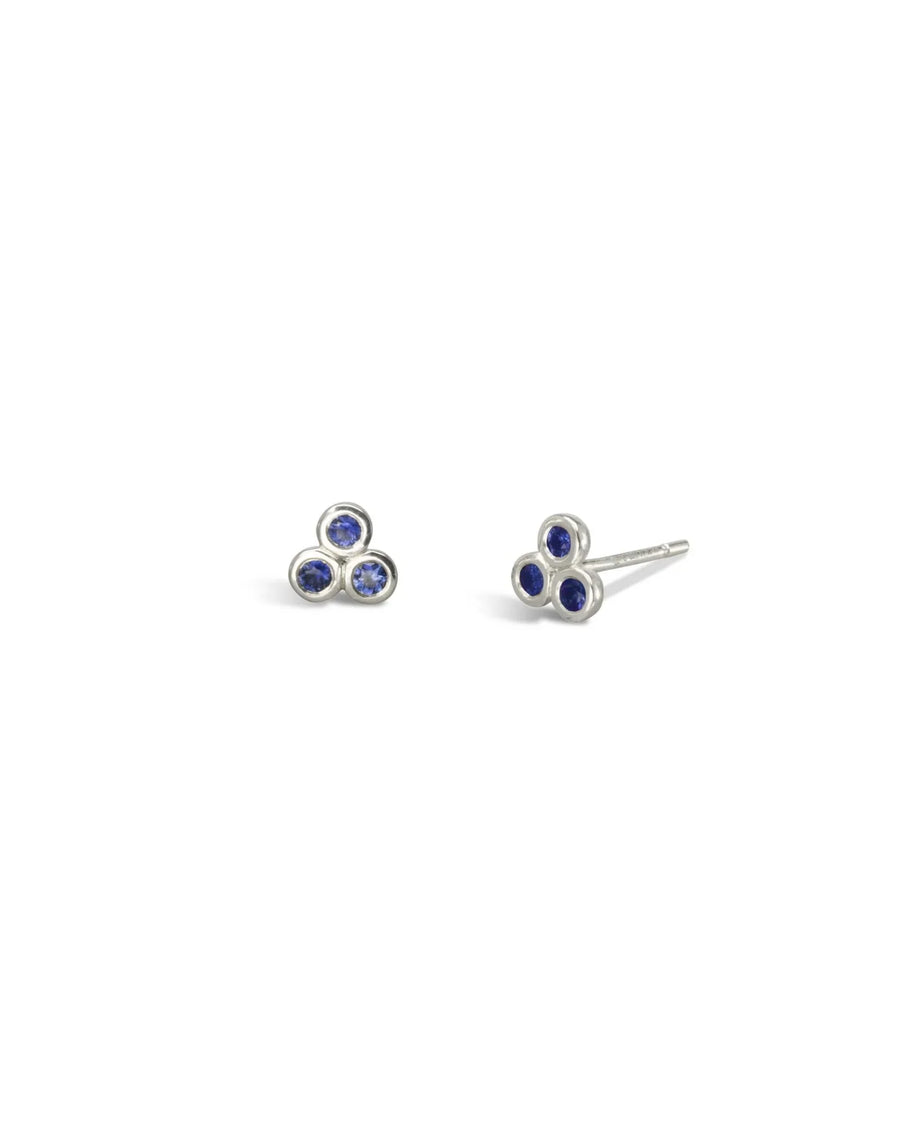 Trefoil 9ct Gold Gemstone Stud Earrings Earrings Pruden and Smith 9ct White Gold Sapphire - Blue