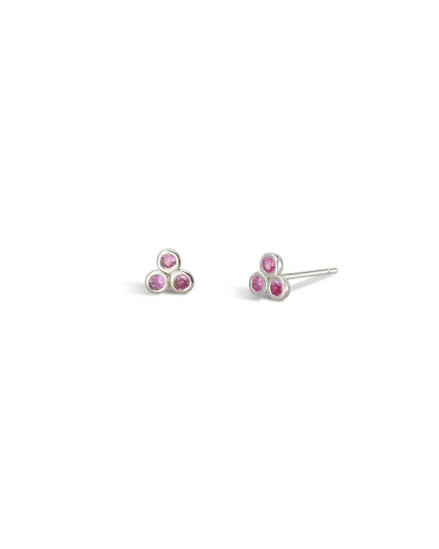 Trefoil 9ct Gold Gemstone Stud Earrings Earrings Pruden and Smith 9ct White Gold Sapphire - Dark Pink