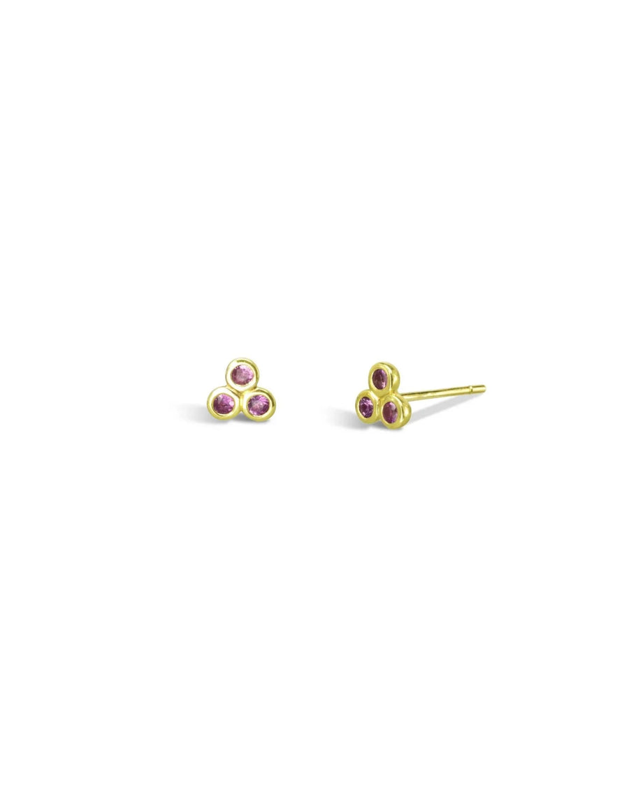 Trefoil 9ct Gold Gemstone Stud Earrings Earrings Pruden and Smith 9ct Yellow Gold Ruby