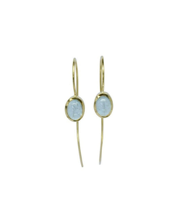 Cabochon Aquamarine Hook Gold Earrings Earrings Pruden and Smith