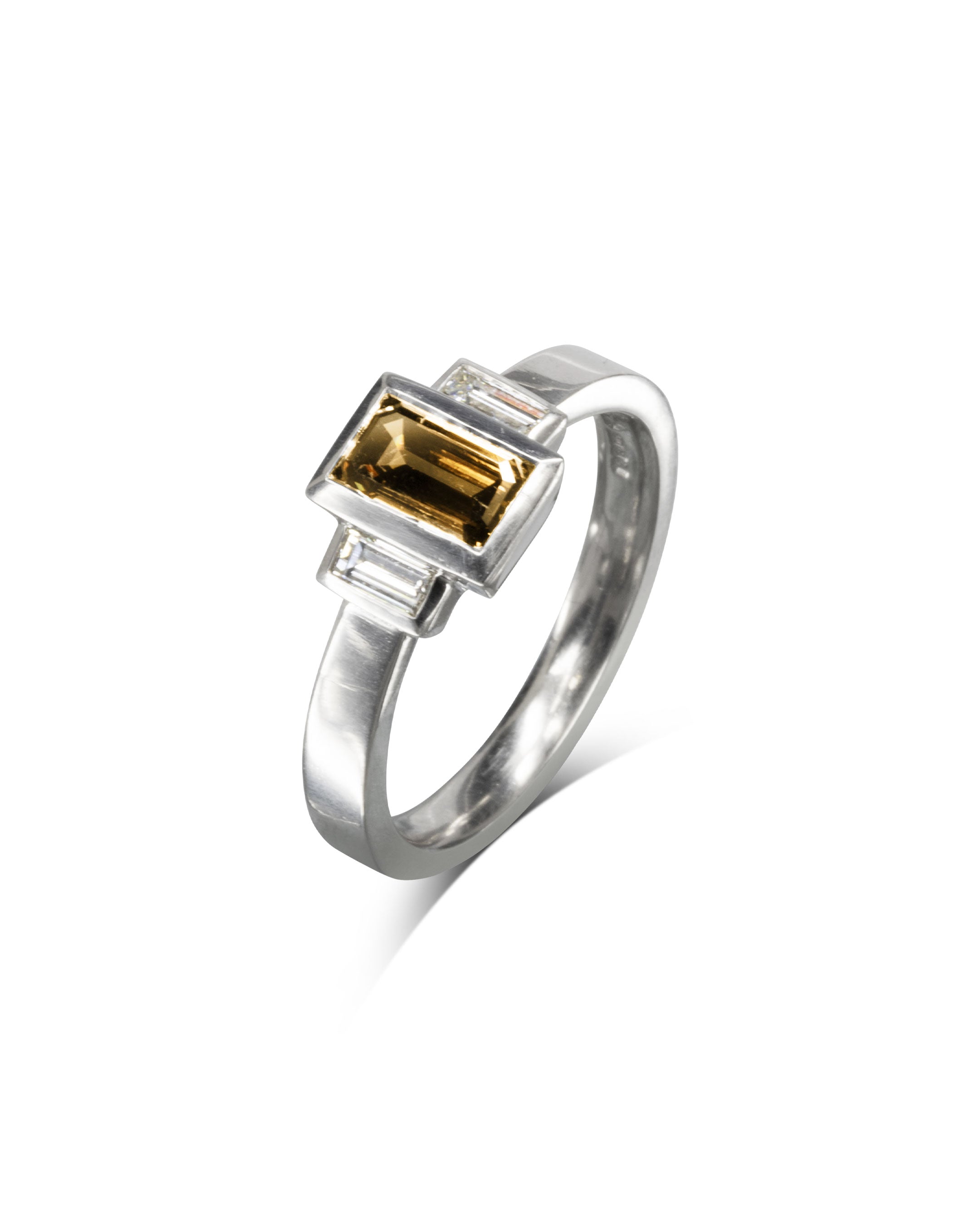 Modern Emerald Cut Cognac Diamond Engagement Ring Pruden and Smith