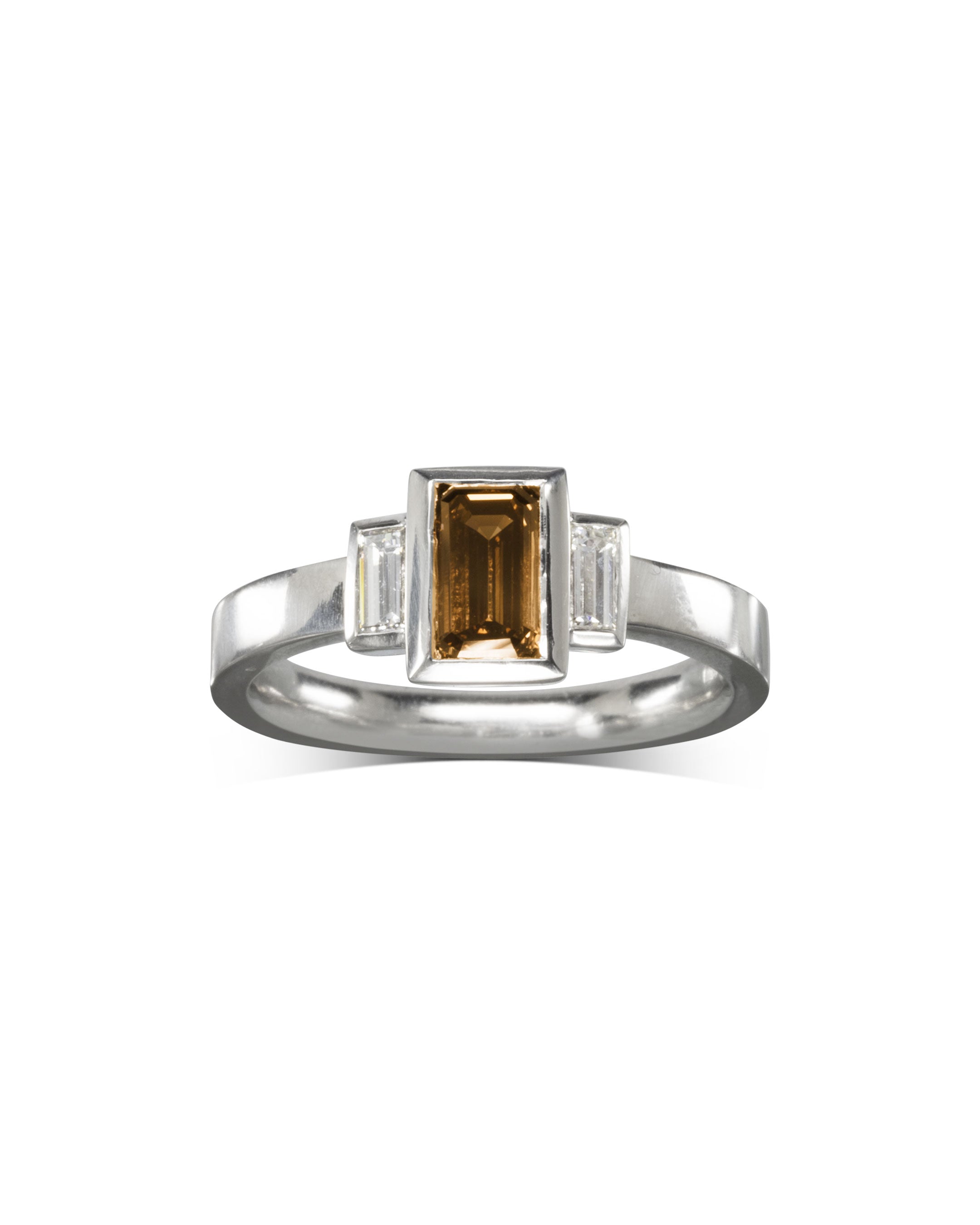 Modern Emerald Cut Cognac Diamond Engagement Ring Pruden and Smith