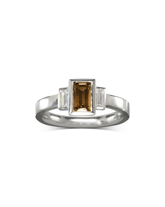 Modern Emerald Cut Cognac Diamond Engagement Ring Pruden and Smith