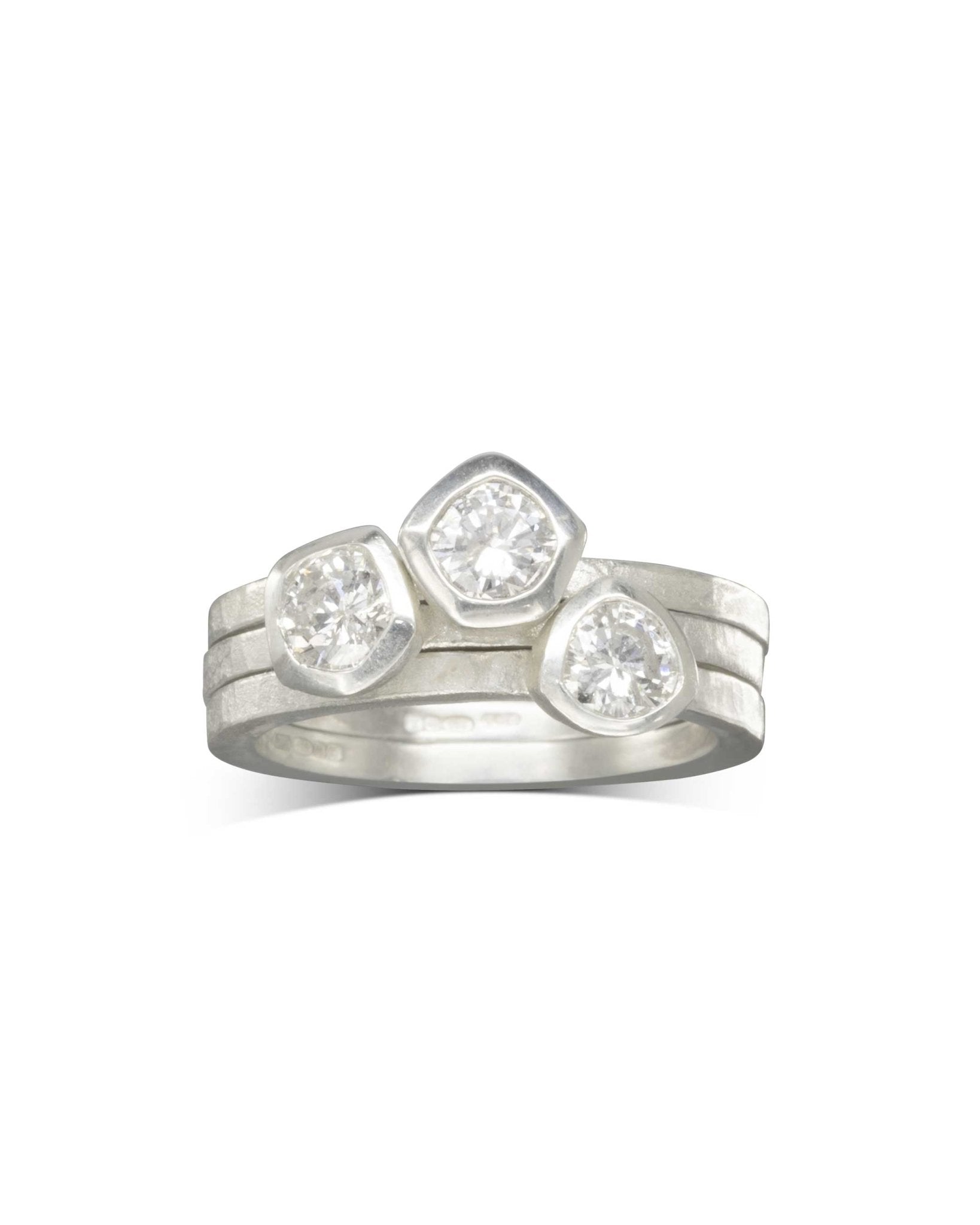Carved Platinum Diamond Stacking Ring Set Ring Pruden and Smith