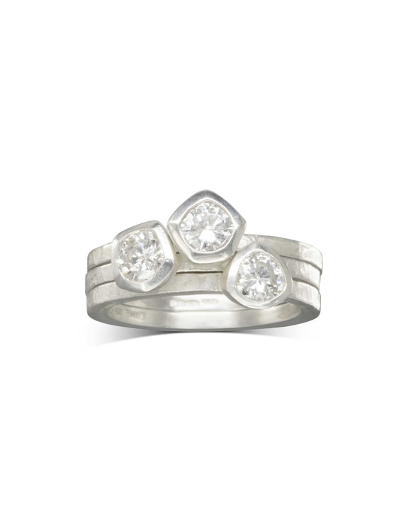 Carved Platinum Diamond Stacking Ring Set Ring Pruden and Smith