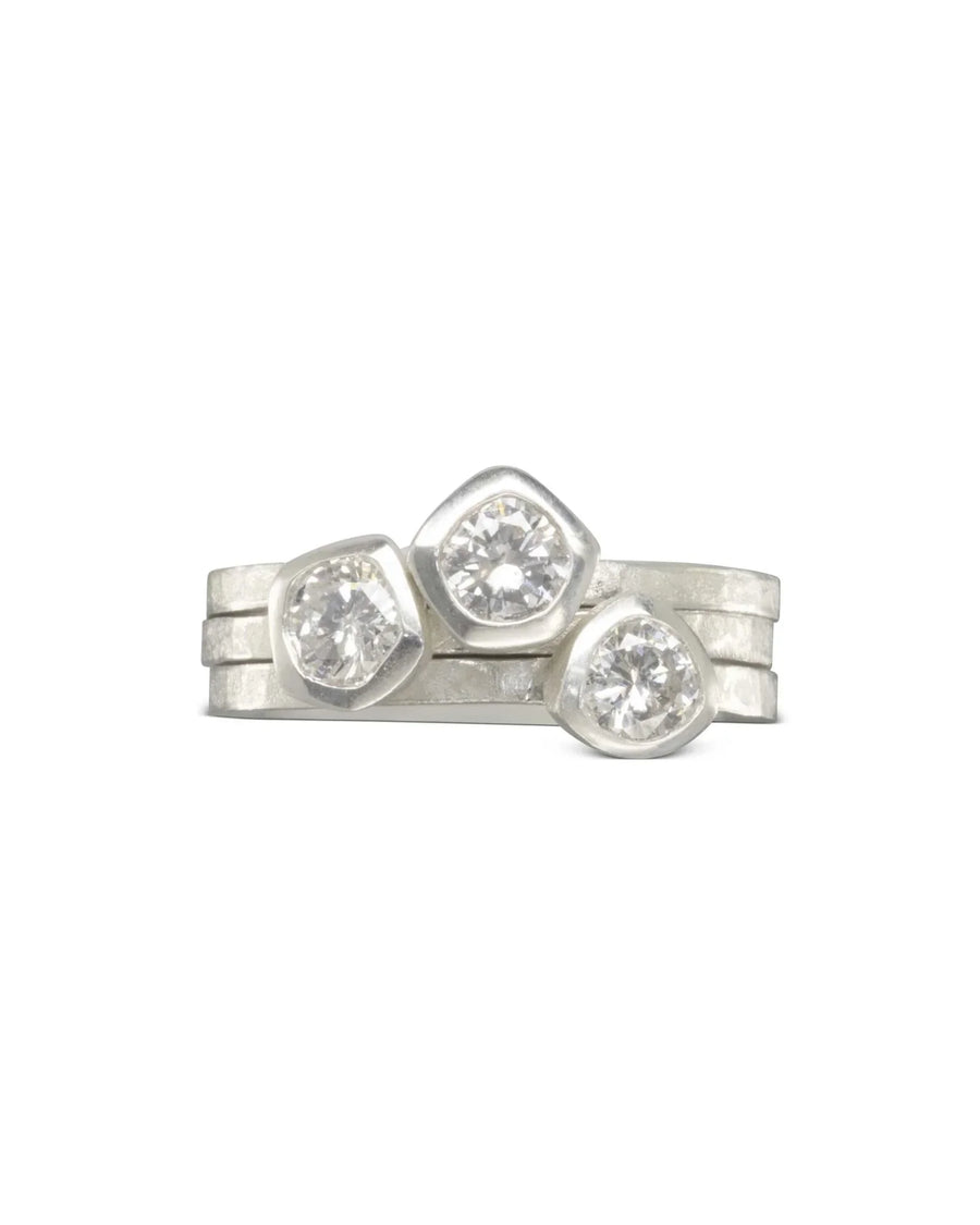Carved Platinum Diamond Stacking Ring Set Ring Pruden and Smith